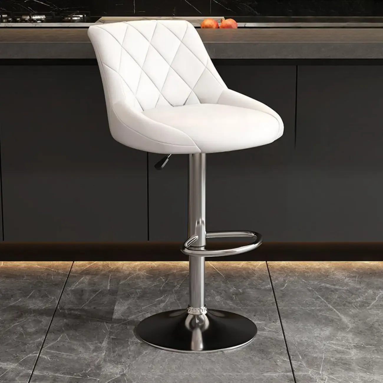 Diamond Tufted Swivel Bar Stool Adjustable Black Red PU Leather