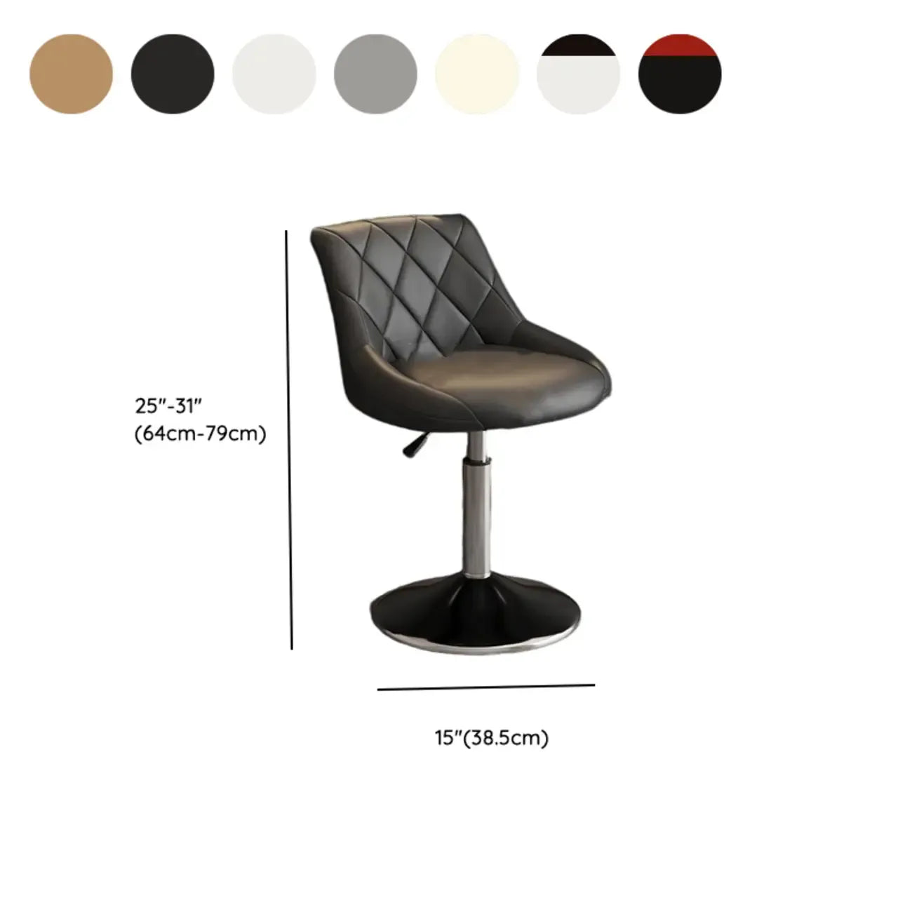 Diamond Tufted Swivel Bar Stool Adjustable Black Red PU Leather
