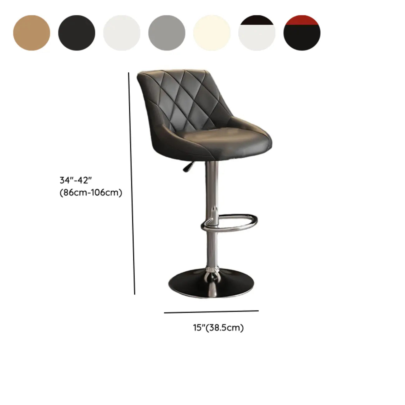 Diamond Tufted Swivel Bar Stool Adjustable Black Red PU Leather