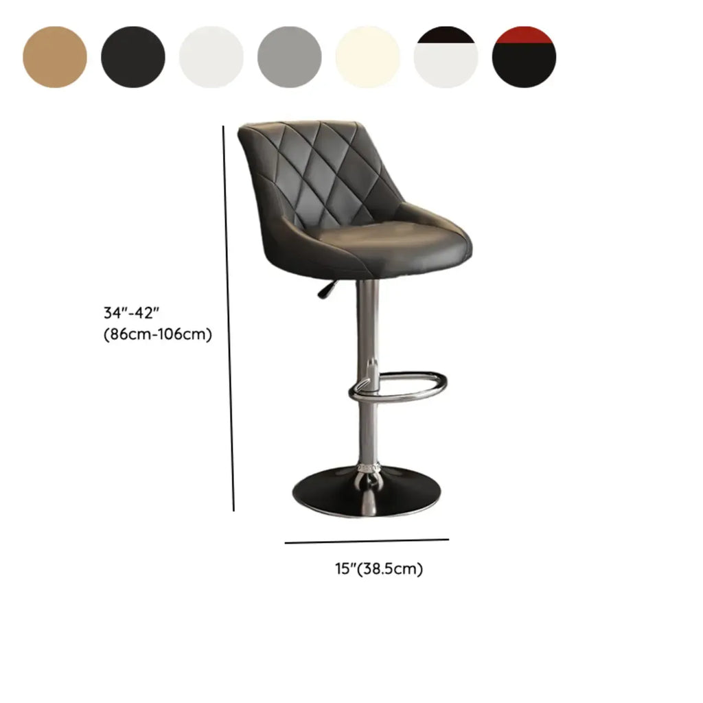 Diamond Tufted Swivel Bar Stool Adjustable Black Red PU Leather