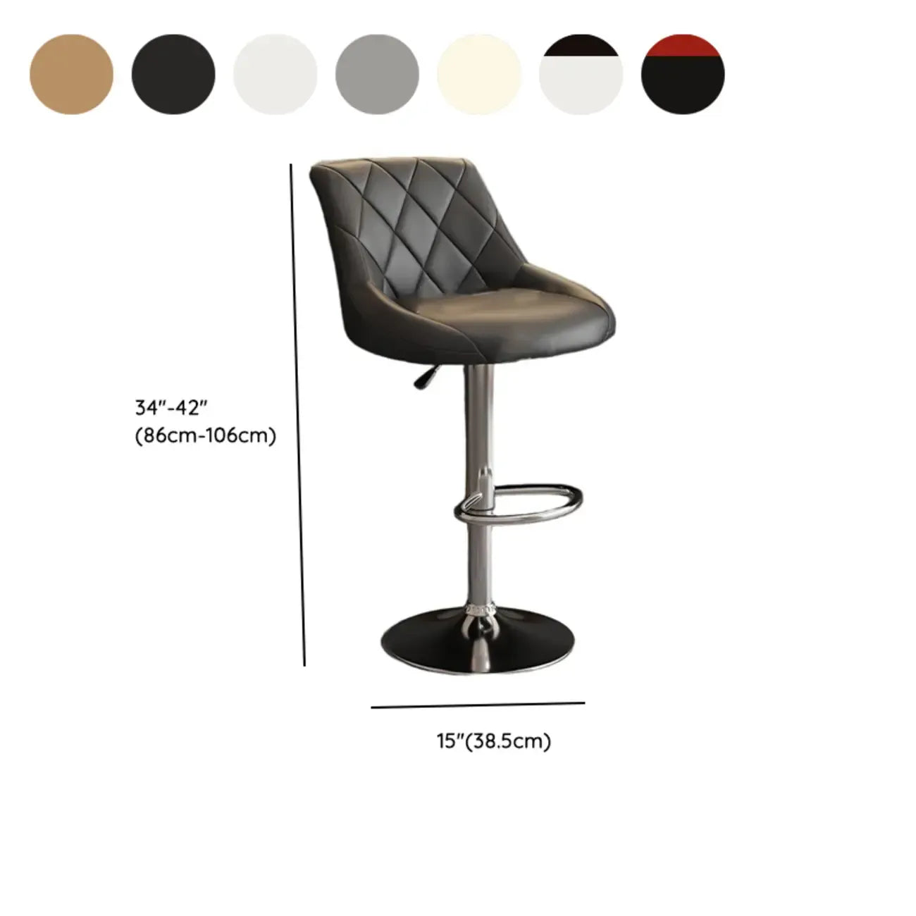 Diamond Tufted Swivel Bar Stool Adjustable Black Red PU Leather