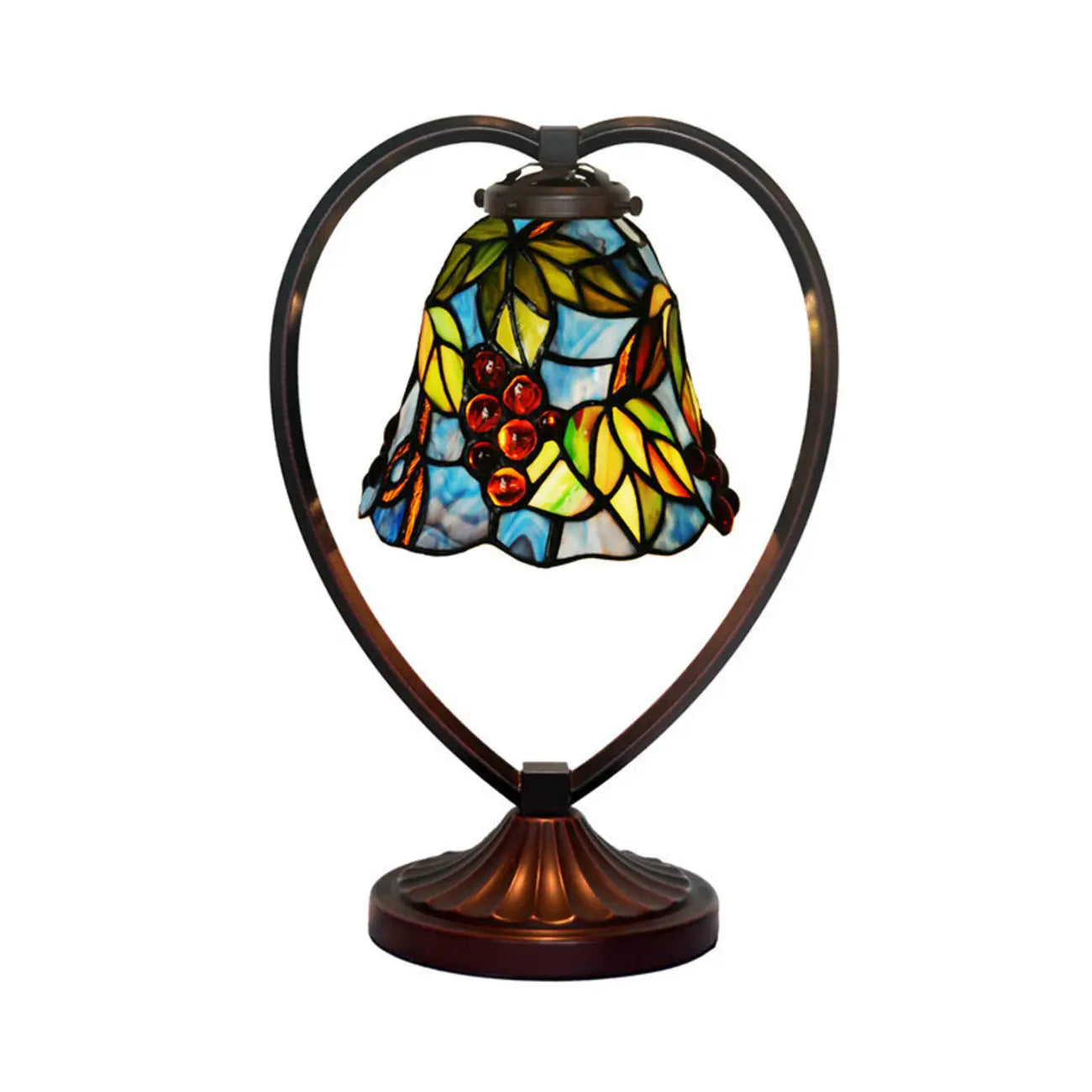 Vintage Stained Glass Heart Shape Table Lamp in Iron Base