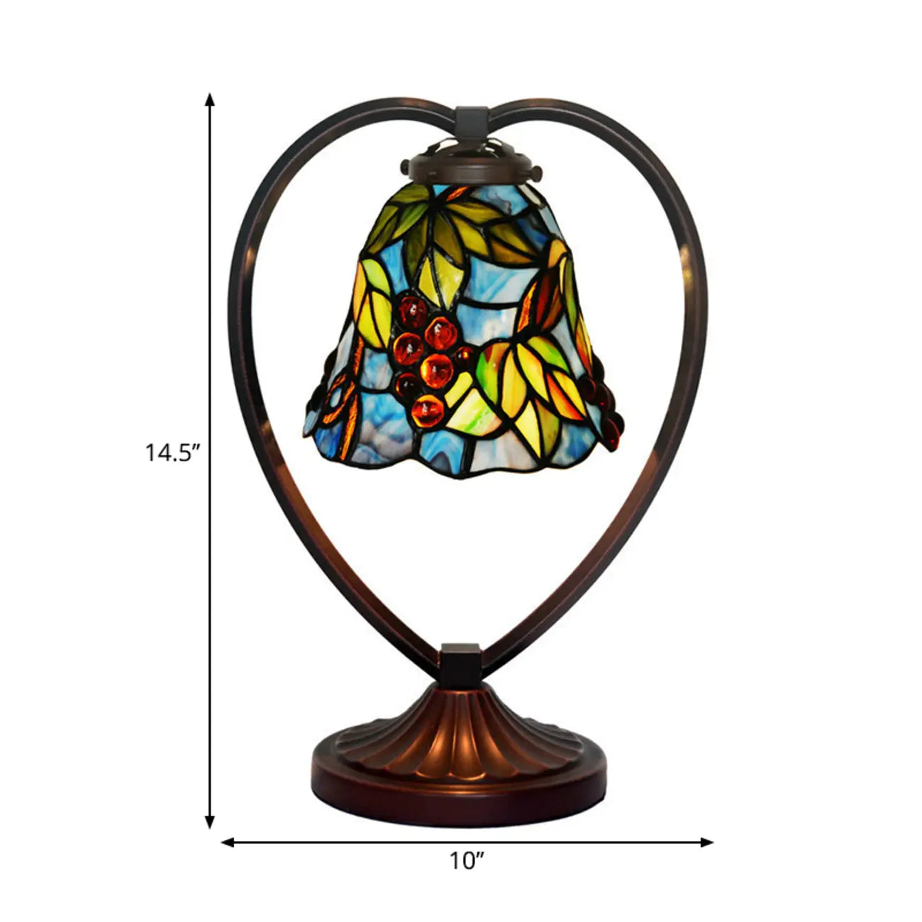 Vintage Stained Glass Heart Shape Table Lamp in Iron Base