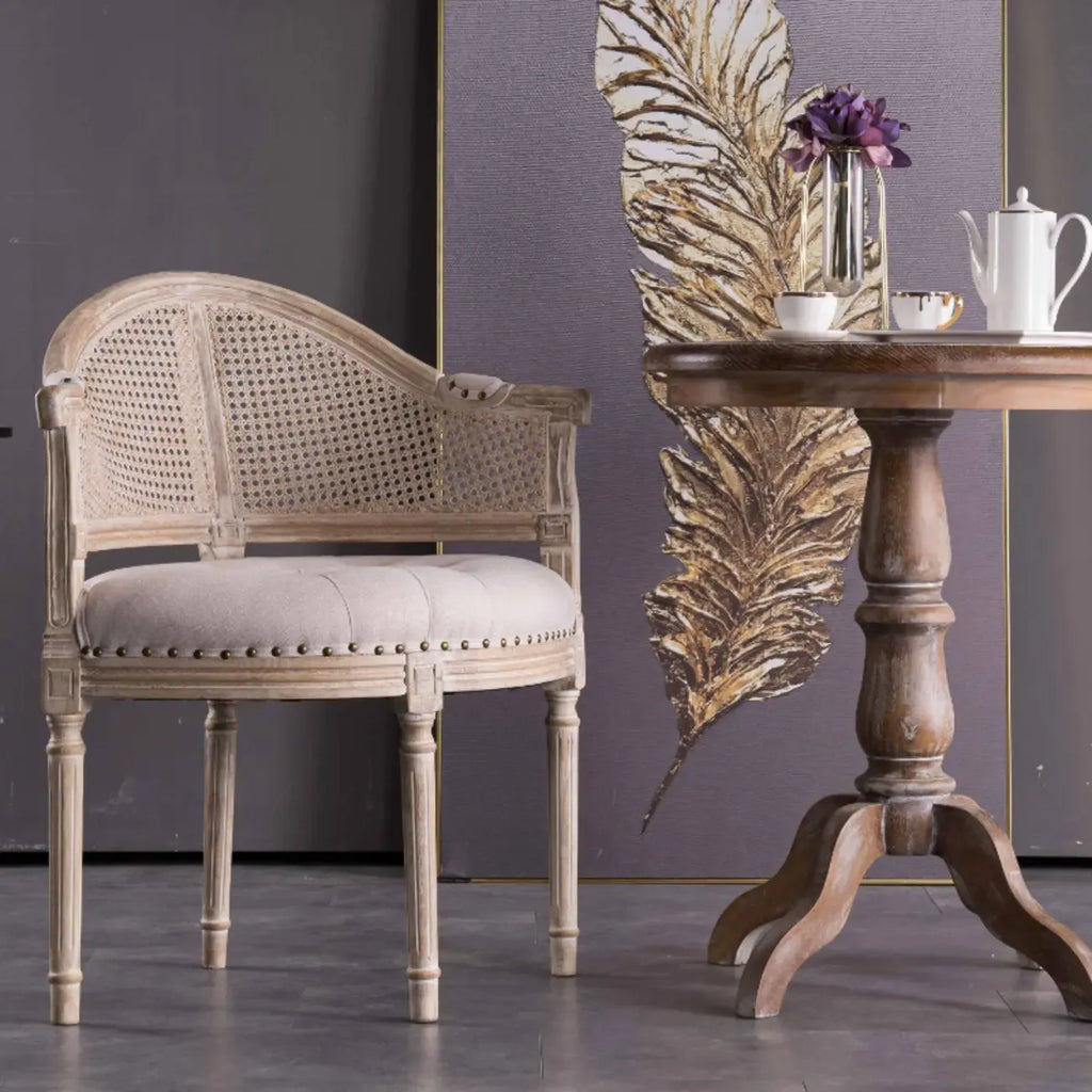 Rustic Rattan Upholstered Wood Dining Chair