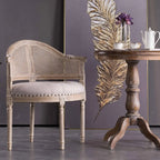Rustic Rattan Upholstered Wood Dining Chair