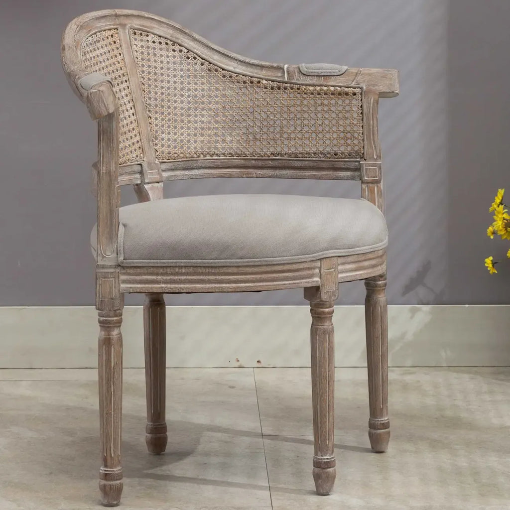 Rustic Rattan Upholstered Wood Dining Chair