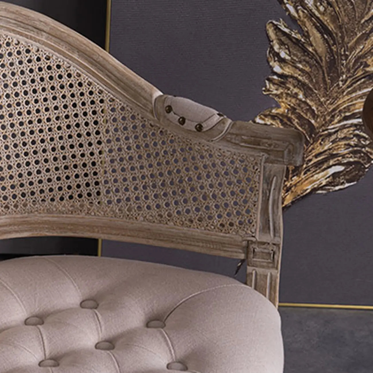 Rustic Rattan Upholstered Wood Dining Chair