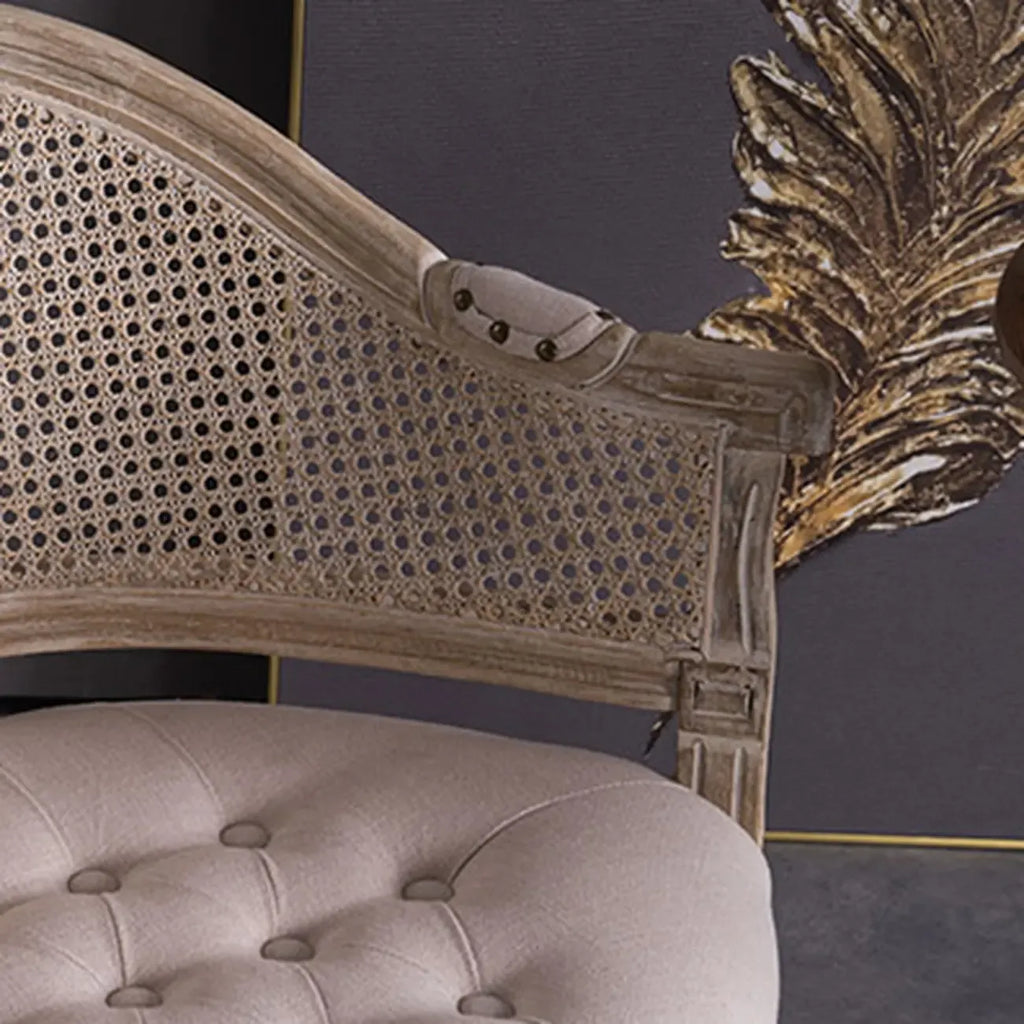 Rustic Rattan Upholstered Wood Dining Chair
