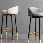 Art Deco Faux Leather Low Back Counter Bar Stools for Kitchen
