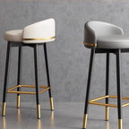 Art Deco Faux Leather Low Back Counter Bar Stools for Kitchen