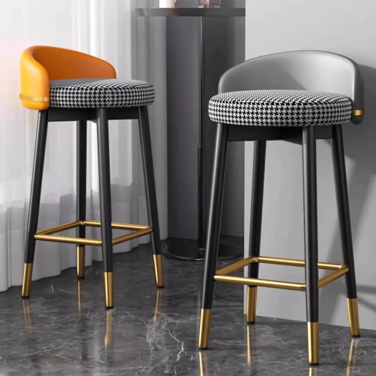 Art Deco Faux Leather Low Back Counter Bar Stools for Kitchen