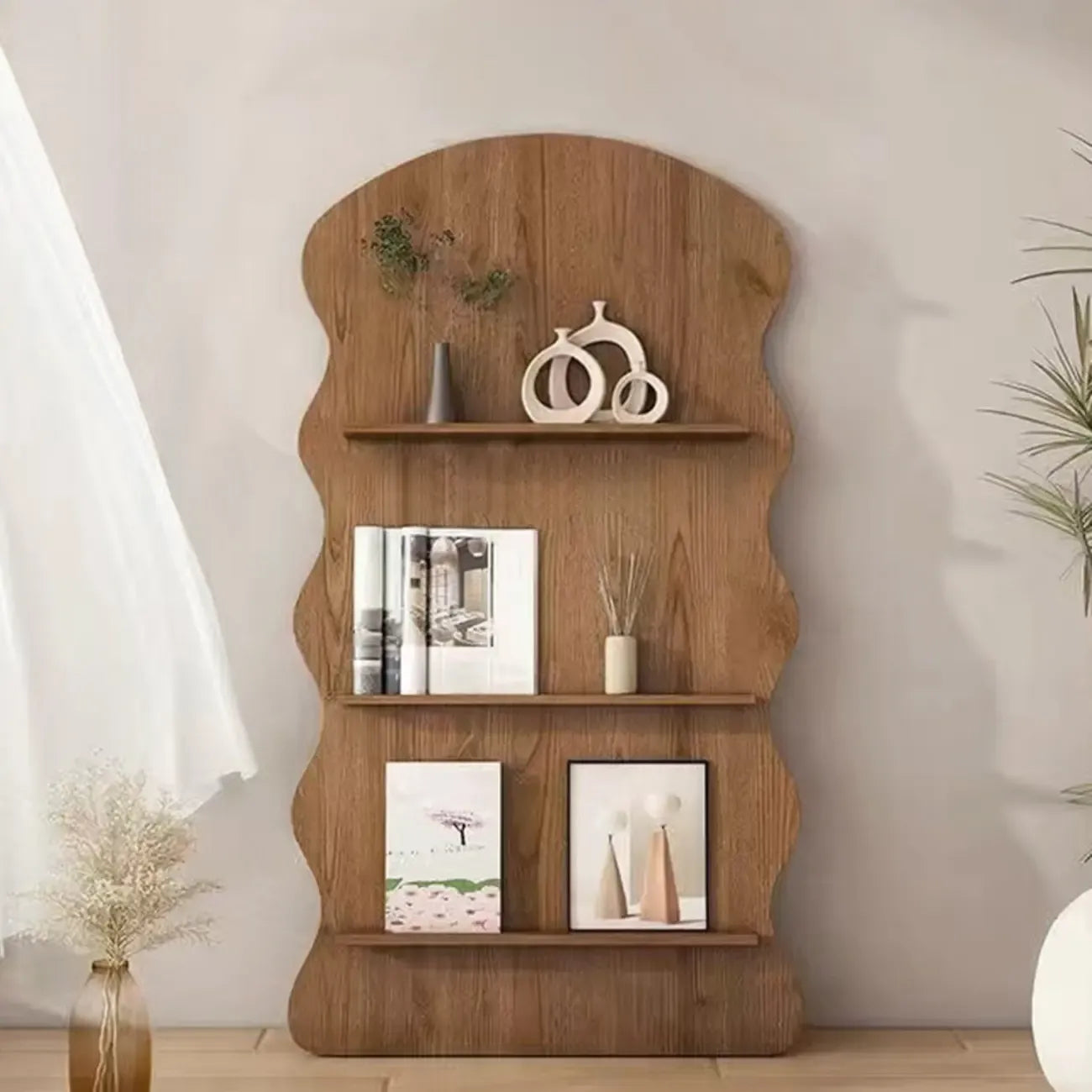 Brown Timber 3 Shelves Wood Bookcase Decorative Bookshelf
