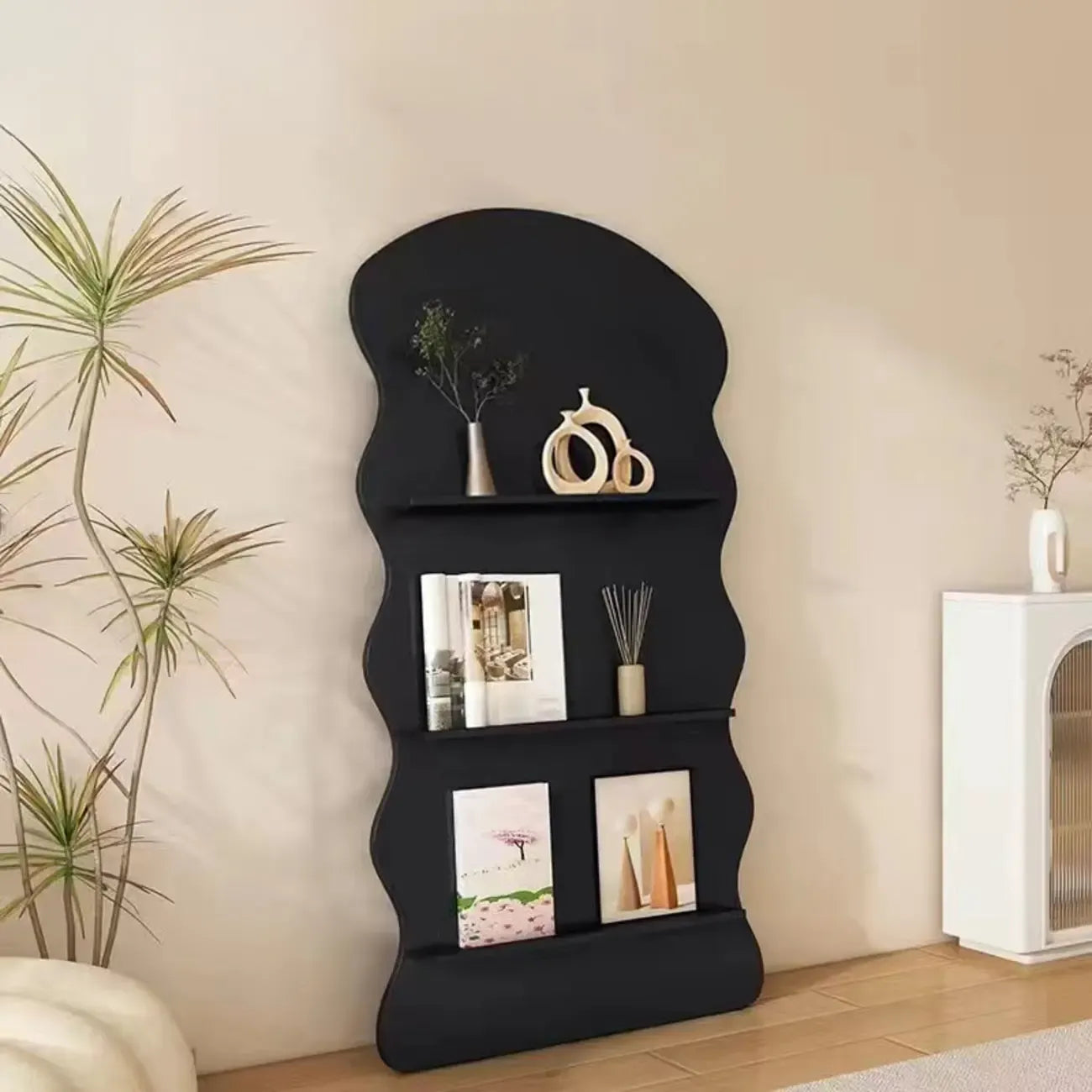 Brown Timber 3 Shelves Wood Bookcase Decorative Bookshelf