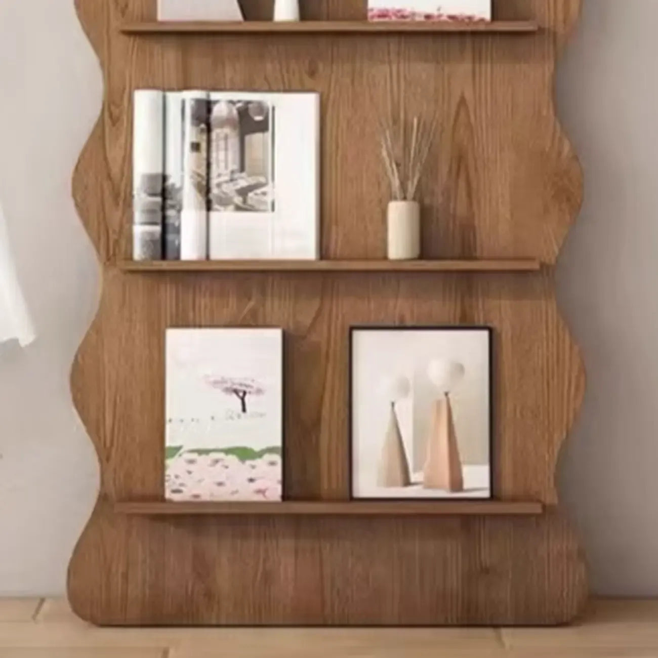 Brown Timber 3 Shelves Wood Bookcase Decorative Bookshelf