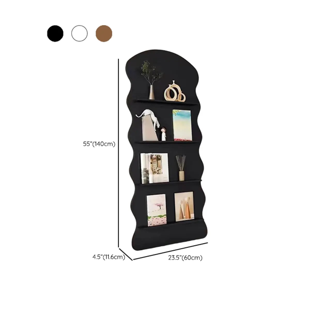 Brown Timber 3 Shelves Wood Bookcase Decorative Bookshelf