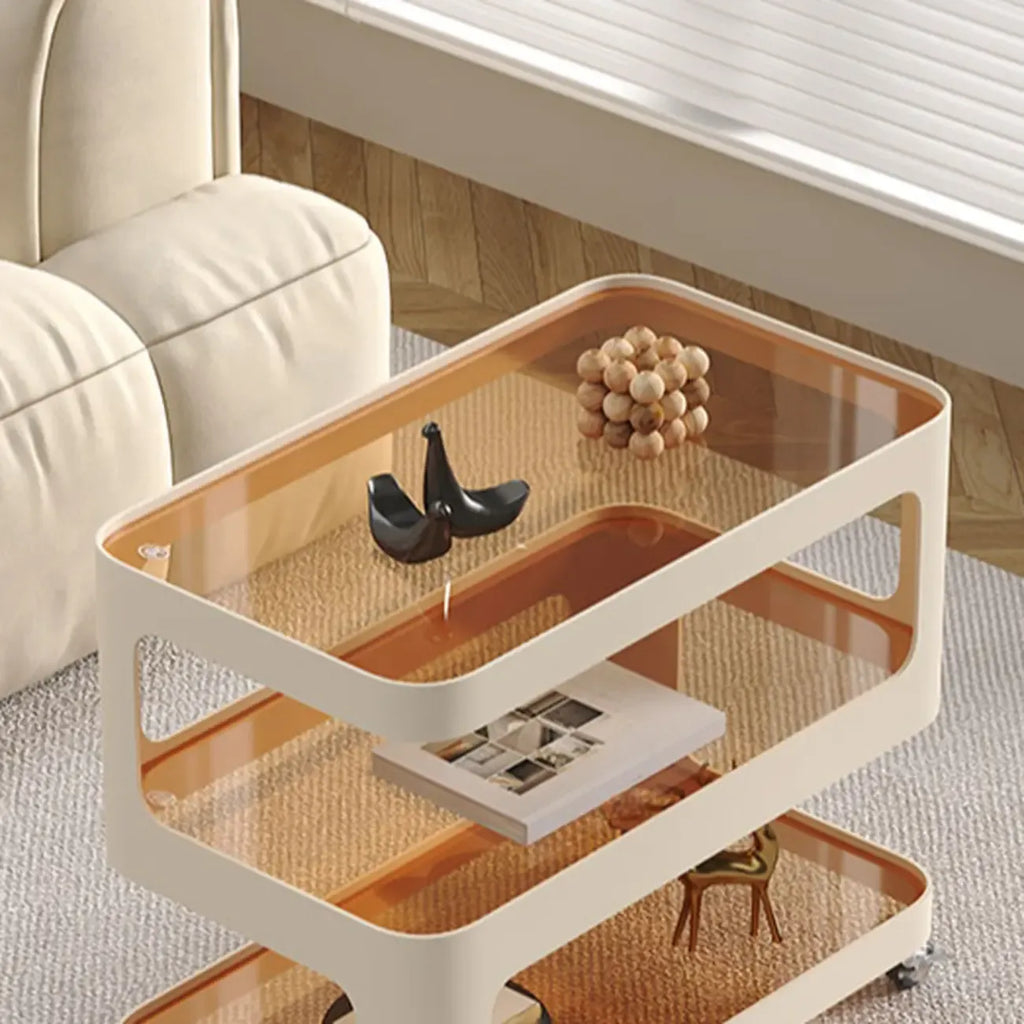 Unique 3-Tier Rotating White Corrugated Glass Metal Side Table