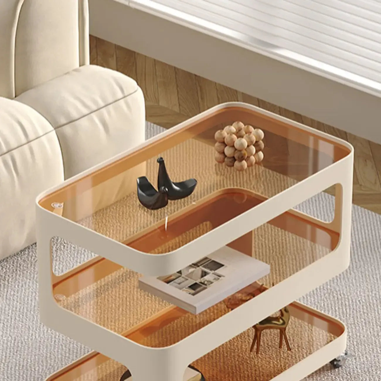 Unique 3-Tier Rotating White Corrugated Glass Metal Side Table