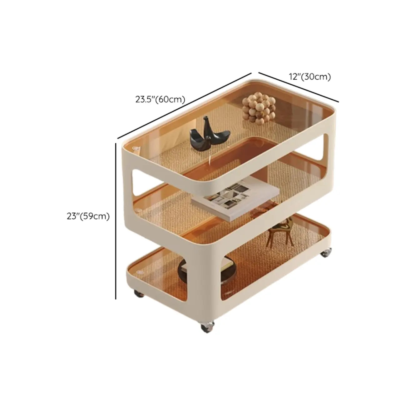 Unique 3-Tier Rotating White Corrugated Glass Metal Side Table