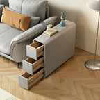 Sleek Rectangular Leather White 3 Drawers Narrow Side Table