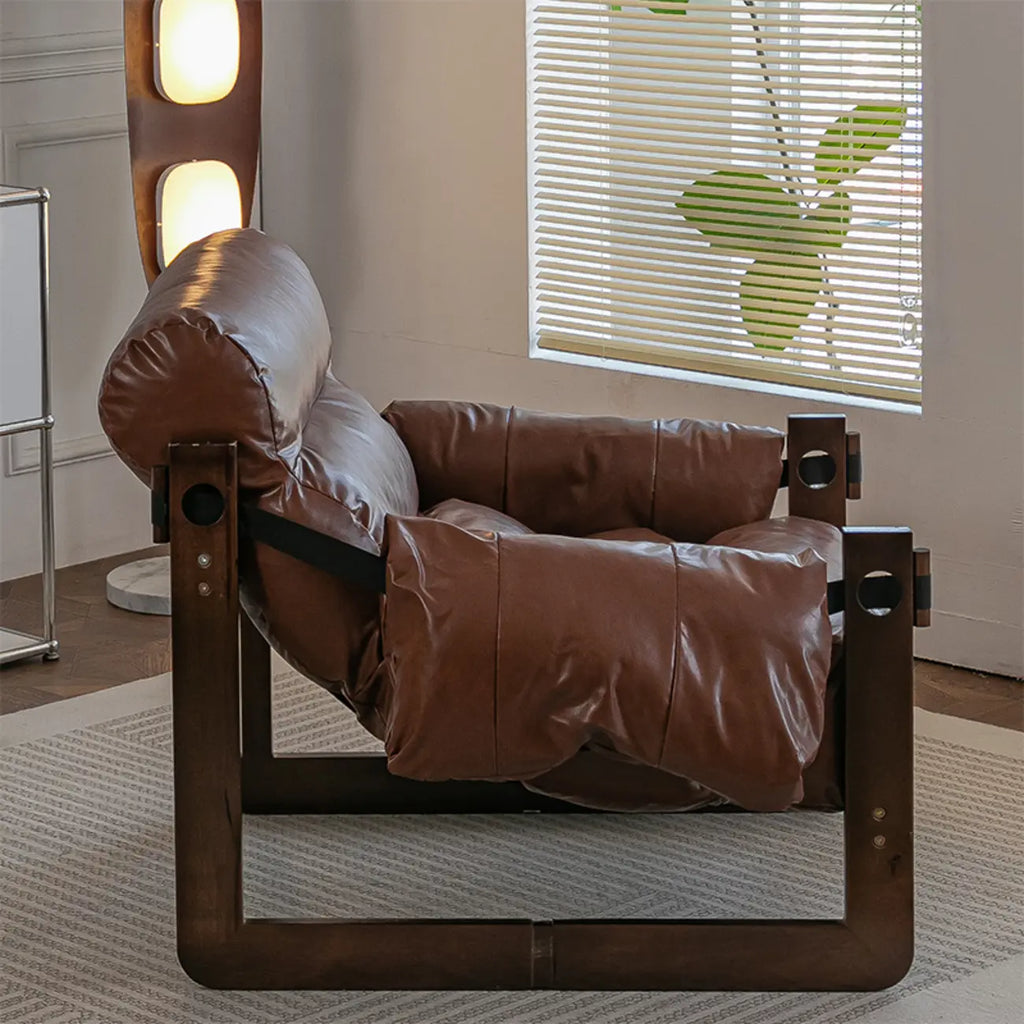 Modern Cat-Resistant Leather High Back Arm Accent Chair