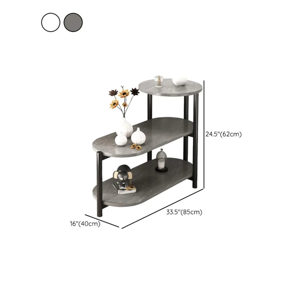 Black Oval 3-Tier Wood Storage Side Table with Metal Legs