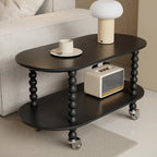 Black Oval Wooen 2-Tier Storage Rolling Side Table