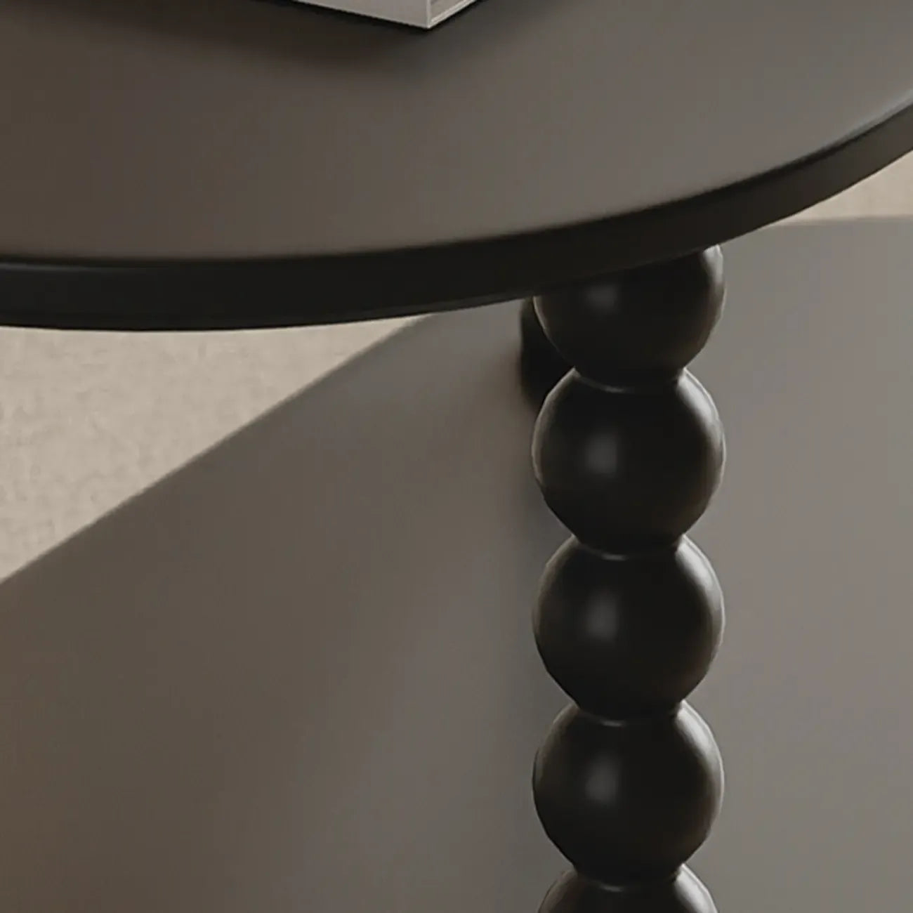 Black Oval Wooen 2-Tier Storage Rolling Side Table