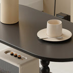 Black Oval Wooen 2-Tier Storage Rolling Side Table