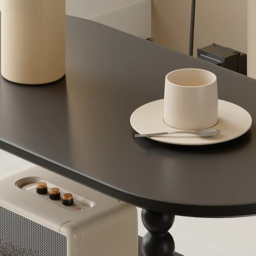 Black Oval Wooen 2-Tier Storage Rolling Side Table