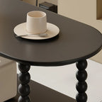 Black Oval Wooen 2-Tier Storage Rolling Side Table