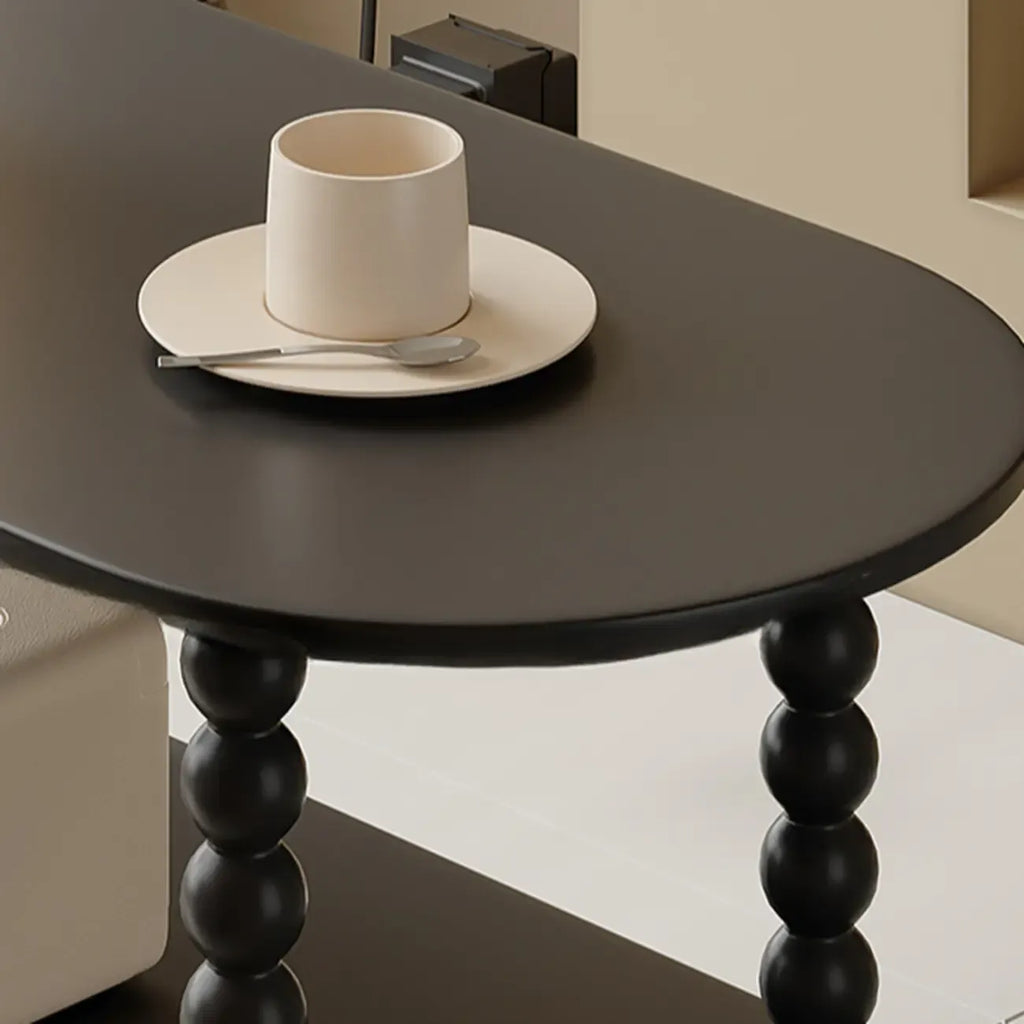 Black Oval Wooen 2-Tier Storage Rolling Side Table