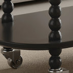 Black Oval Wooen 2-Tier Storage Rolling Side Table