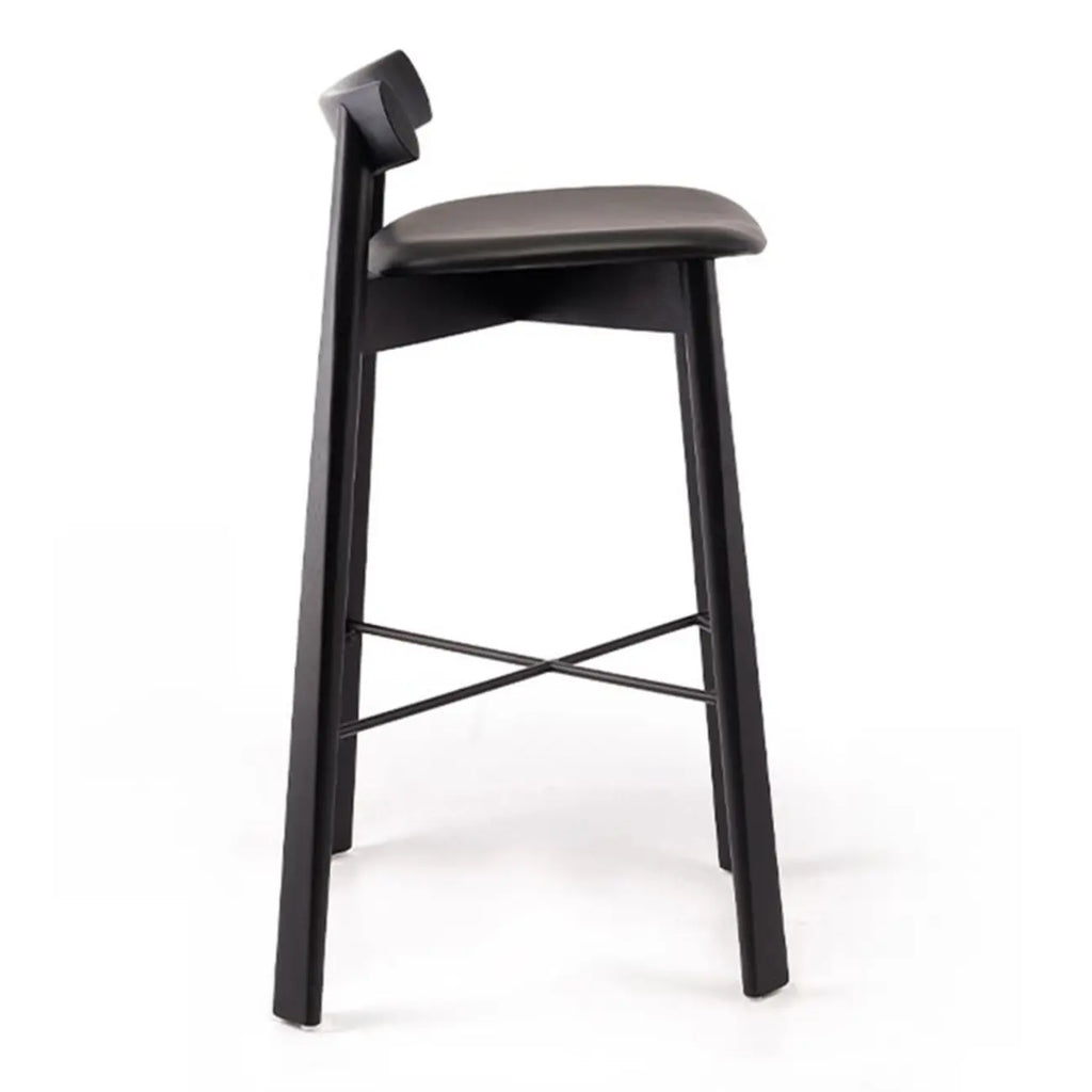 Modern Black Ash Upholstered Saddle Bar Stools
