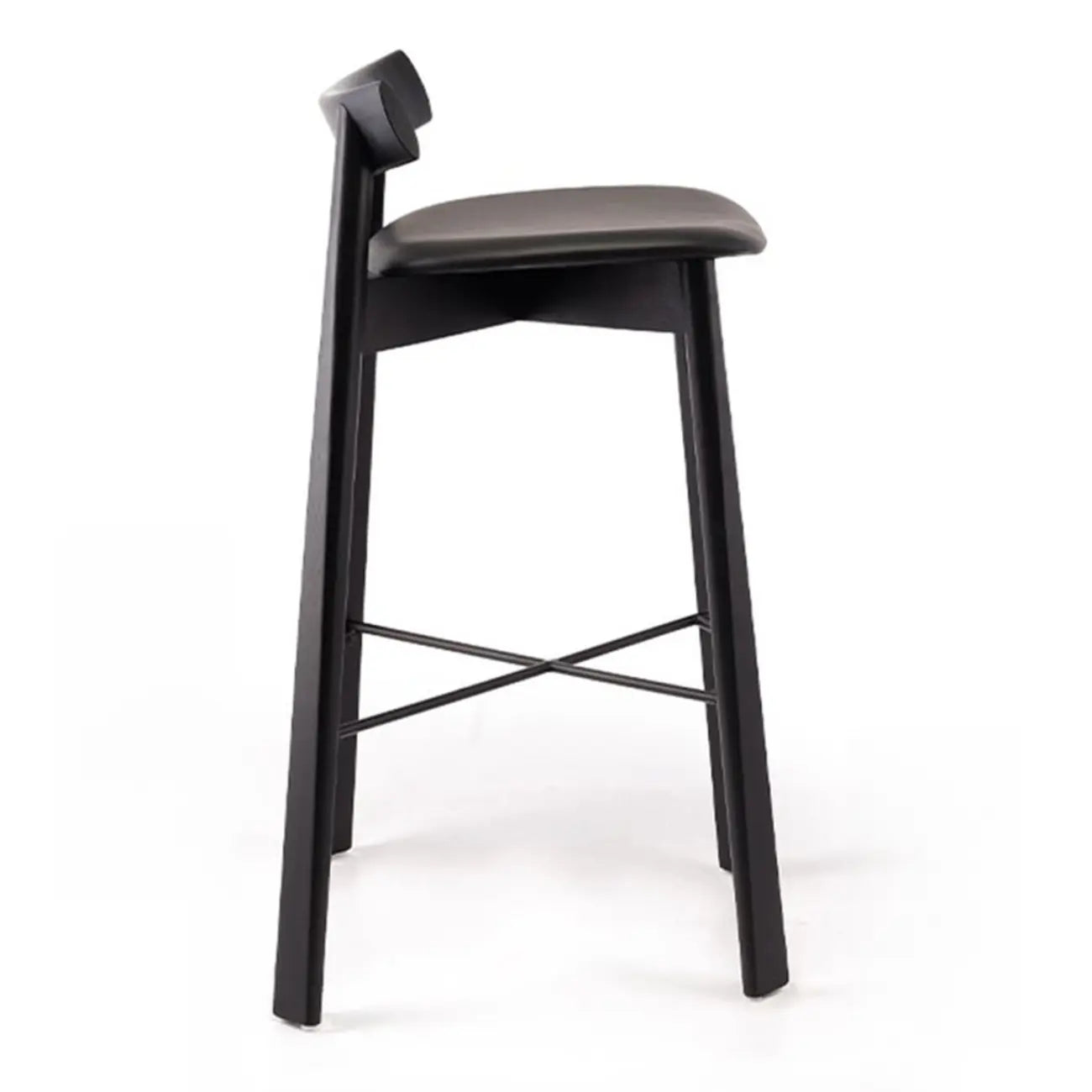 Modern Black Ash Upholstered Saddle Bar Stools