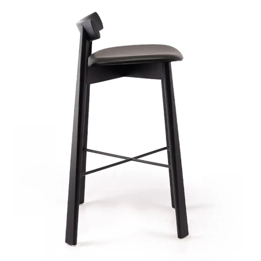Modern Black Ash Upholstered Saddle Bar Stools