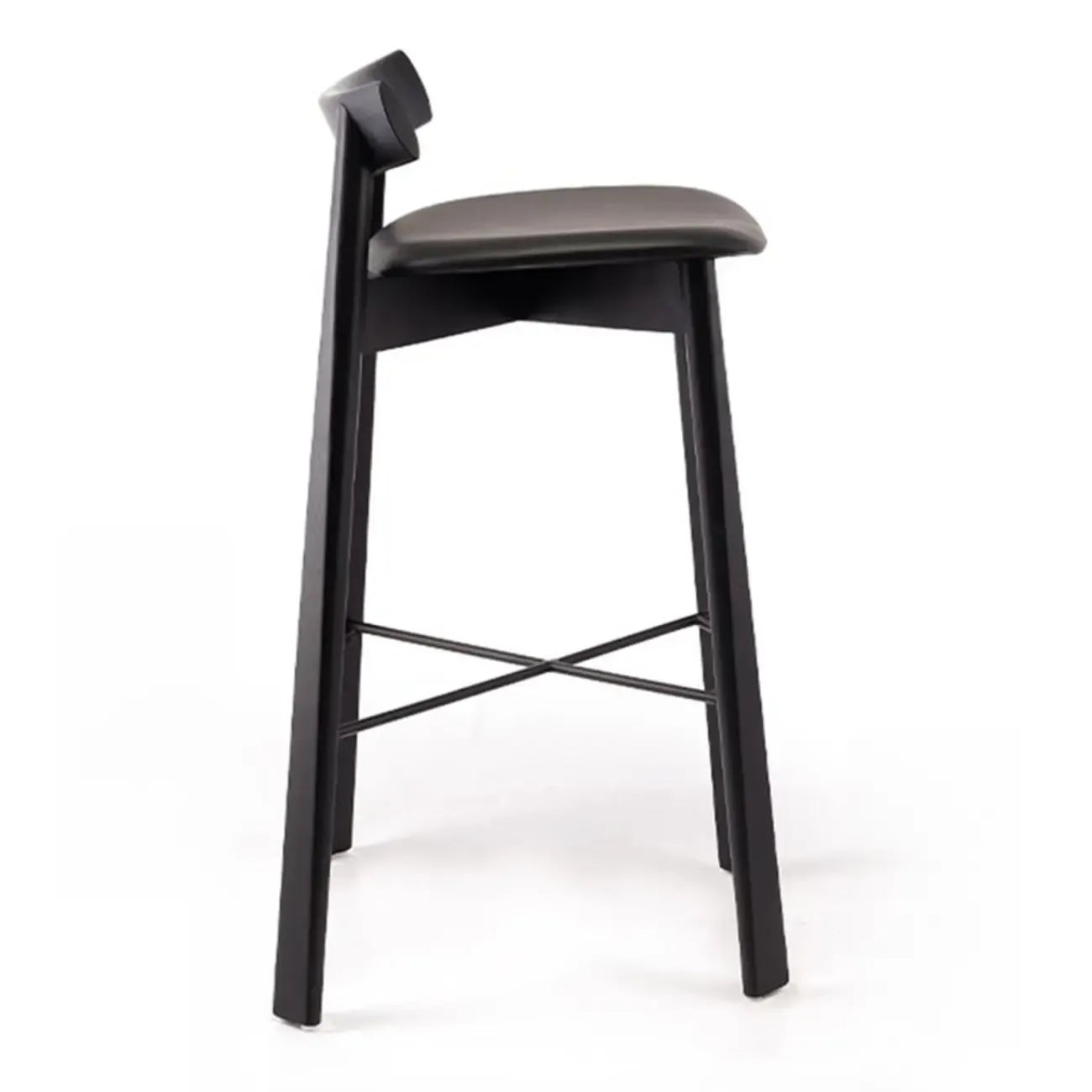 Modern Black Ash Upholstered Saddle Bar Stools