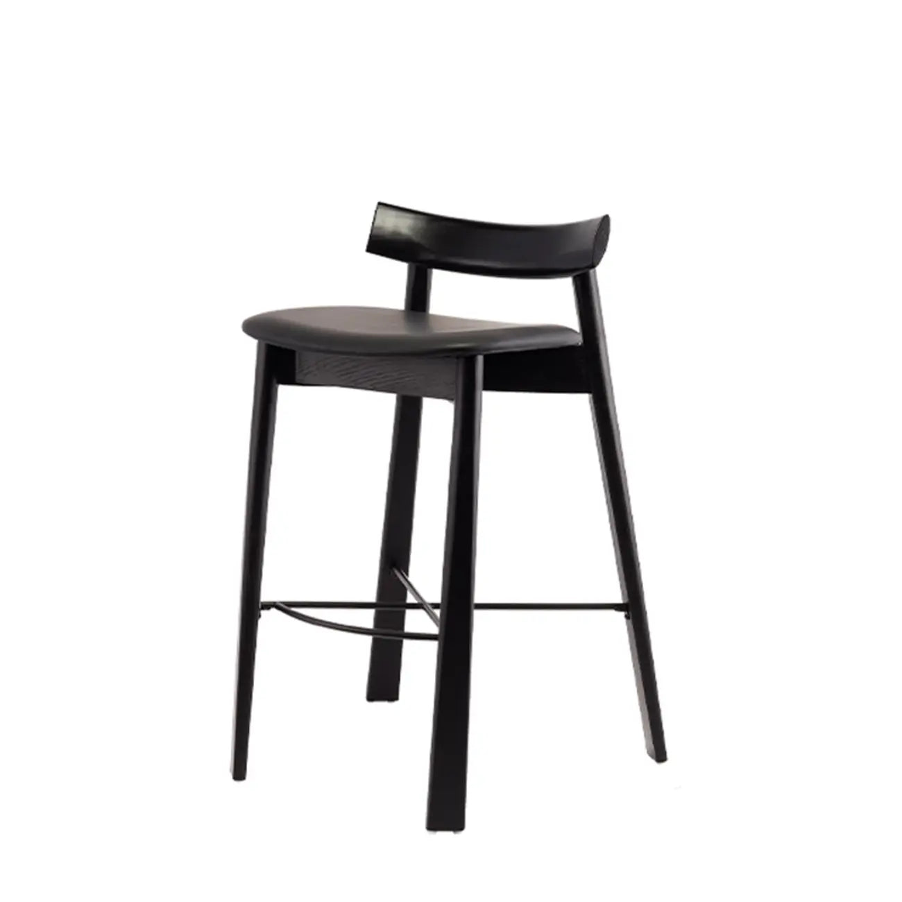 Modern Black Ash Upholstered Saddle Bar Stools