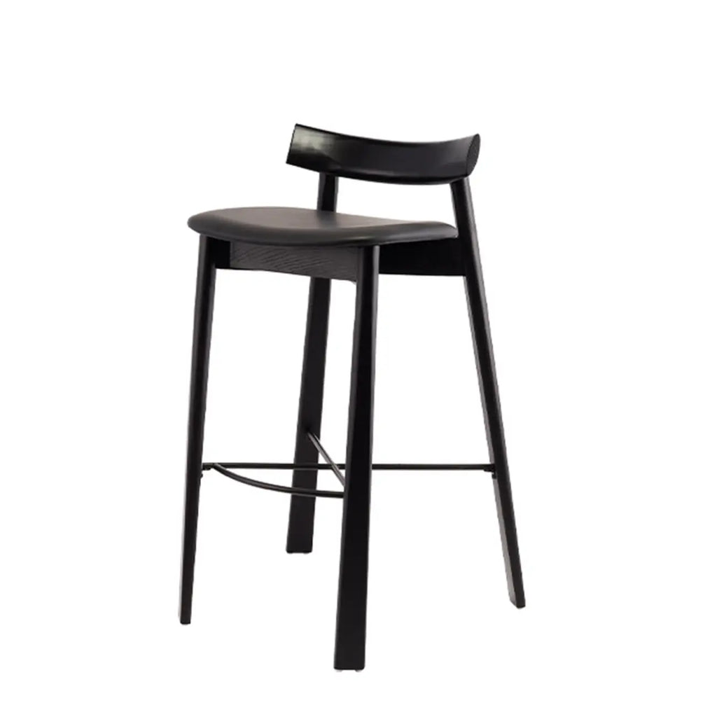 Modern Black Ash Upholstered Saddle Bar Stools