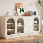 Elegant Adjustable Arched Glass Wood Buffet Cabinet with 3 Drawers