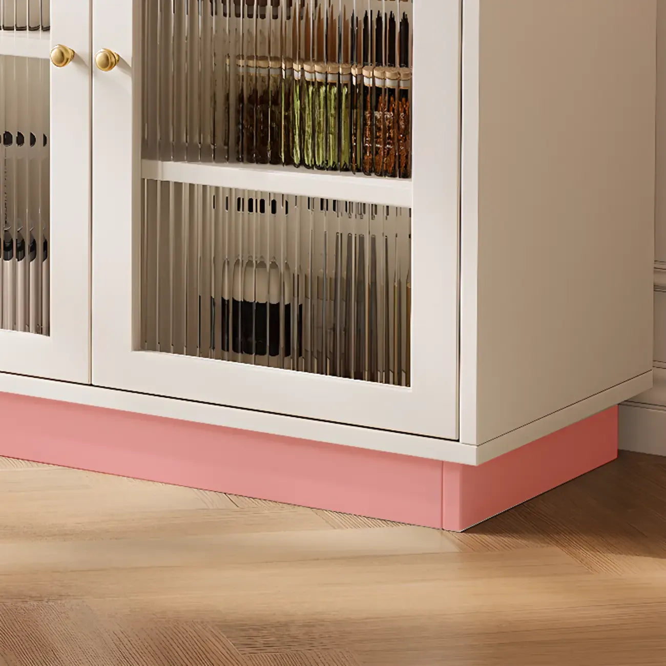 Elegant Adjustable Arched Glass Wood Buffet Cabinet with 3 Drawers