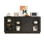 Elegant Adjustable Arched Glass Wood Buffet Cabinet with 3 Drawers