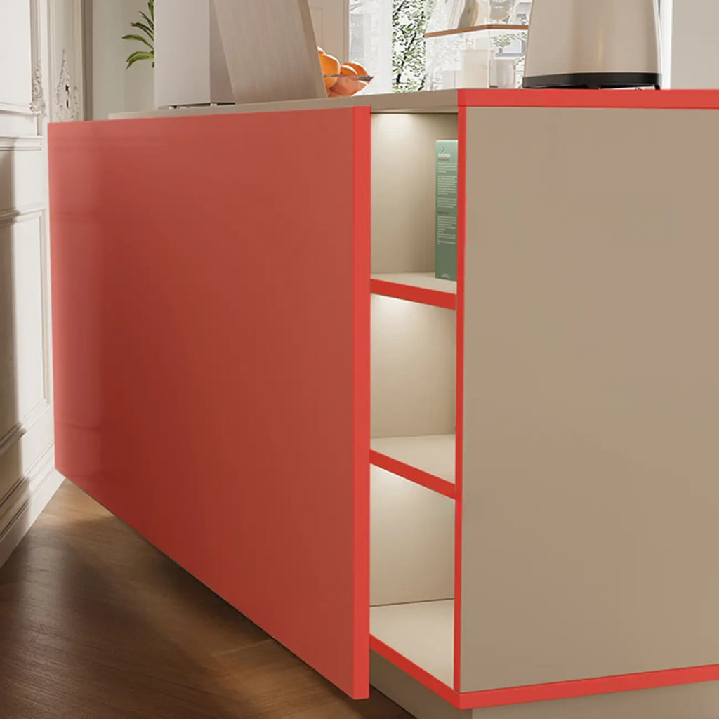 Elegant Adjustable Arched Glass Wood Buffet Cabinet with 3 Drawers
