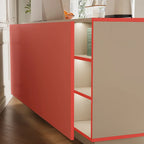 Elegant Adjustable Arched Glass Wood Buffet Cabinet with 3 Drawers