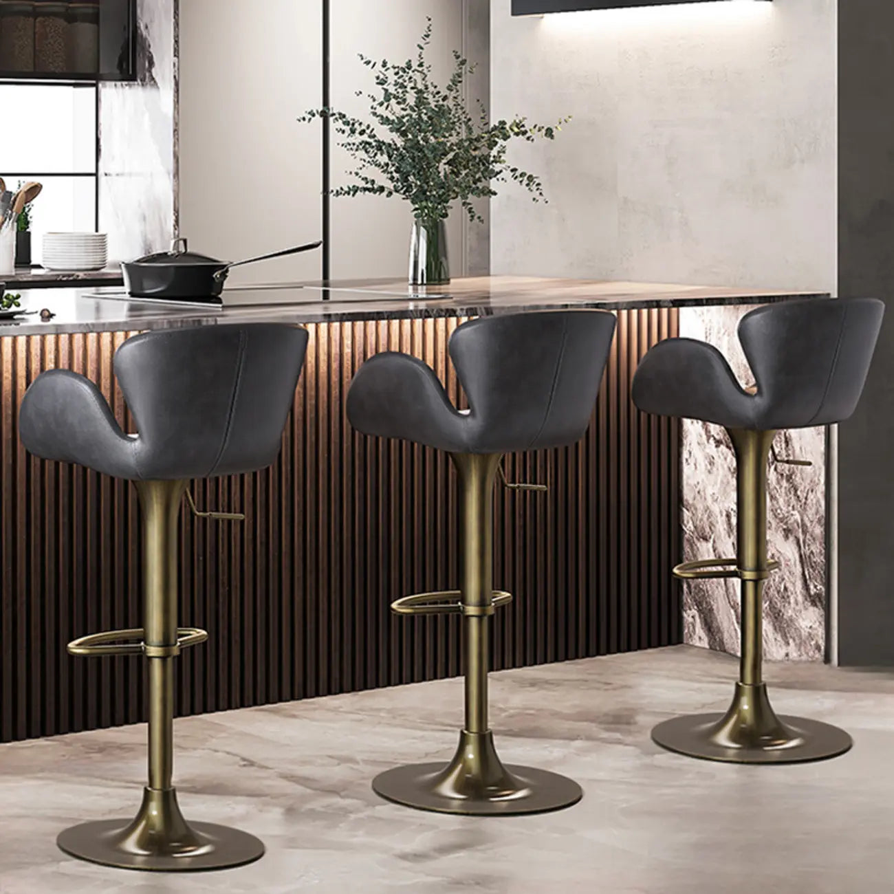 Adjustable Height Swivel Distressed Leather Bar Stools with Back
