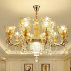 Adjustable Luxury Gold Flower Shape Clear Glass Chandelier
