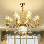 Adjustable Luxury Gold Flower Shape Clear Glass Chandelier