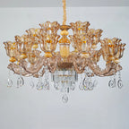 Adjustable Luxury Gold Flower Shape Clear Glass Chandelier