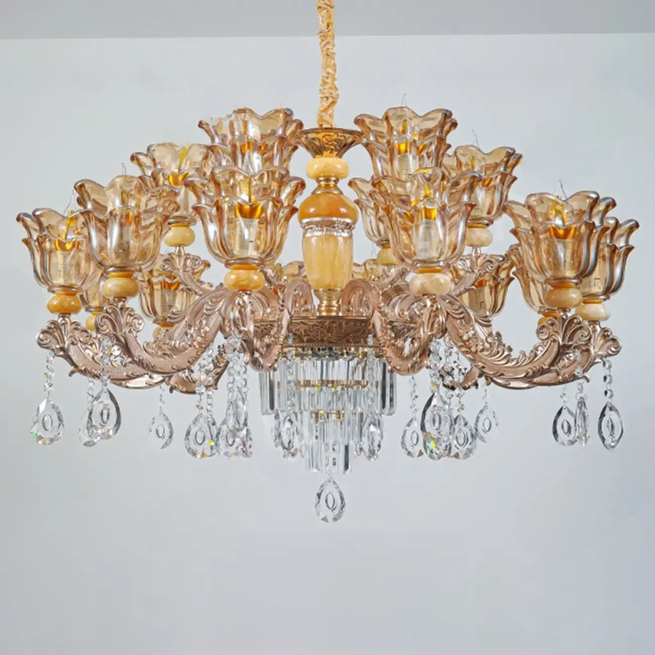 Adjustable Luxury Gold Flower Shape Clear Glass Chandelier