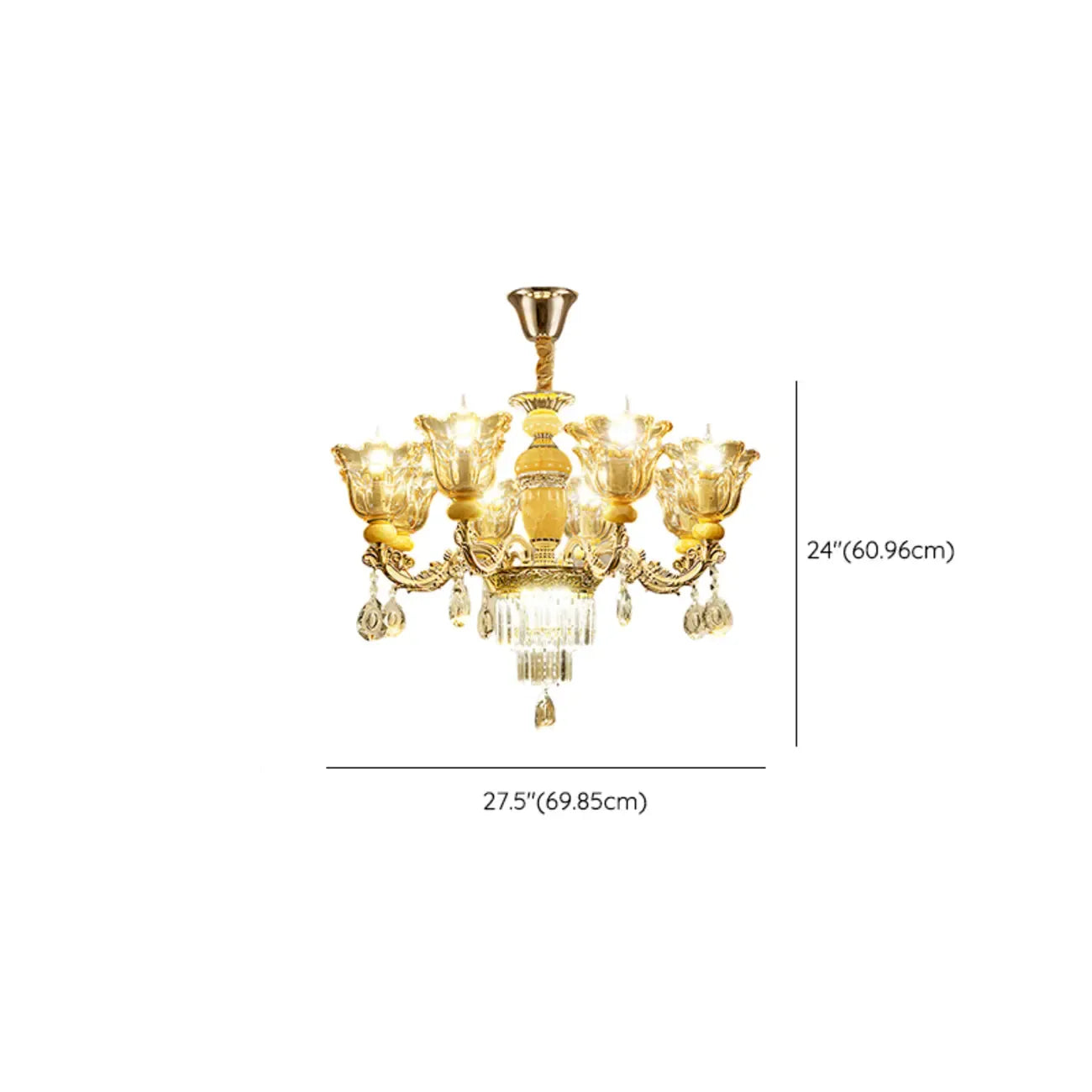 Adjustable Luxury Gold Flower Shape Clear Glass Chandelier