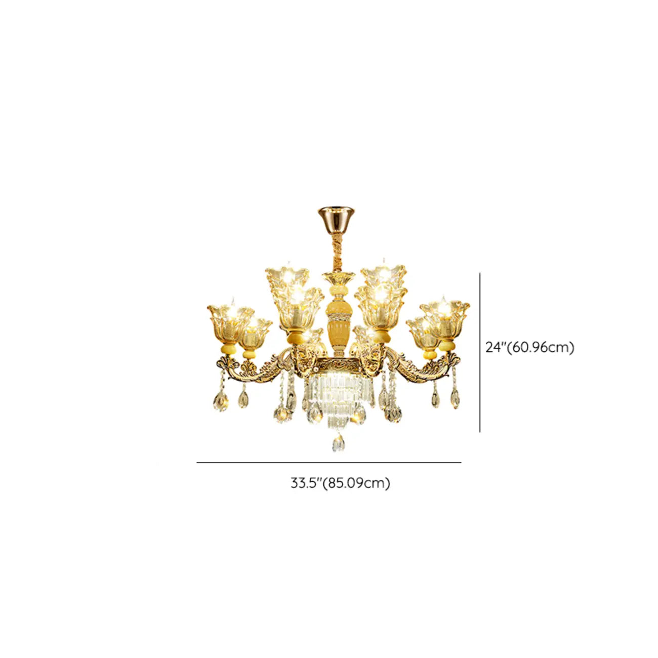 Adjustable Luxury Gold Flower Shape Clear Glass Chandelier